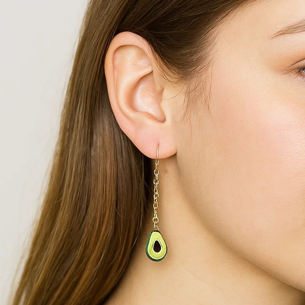 Avocado Dangle Earrings in Green and Gold -Hypoallergenic